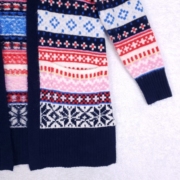 Old Navy Open Front Fair Isle Cardigan Sweater Small Longline Cozy Nordic Cabin - Picture 3 of 8